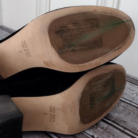 Aquatalia Xcellent Black Suede Perforated Stacked Heel Ankle Bootie Boot Women 8 - Picture 13 of 15